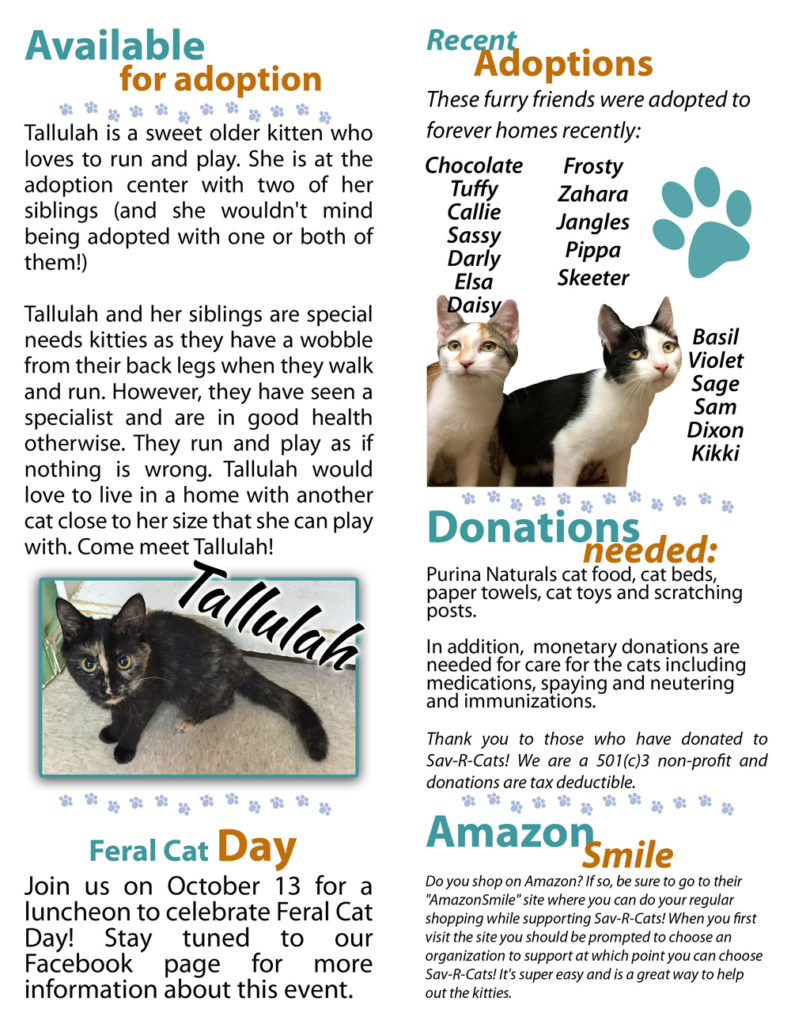 October 2016 Sav-R-Cats Newsletter