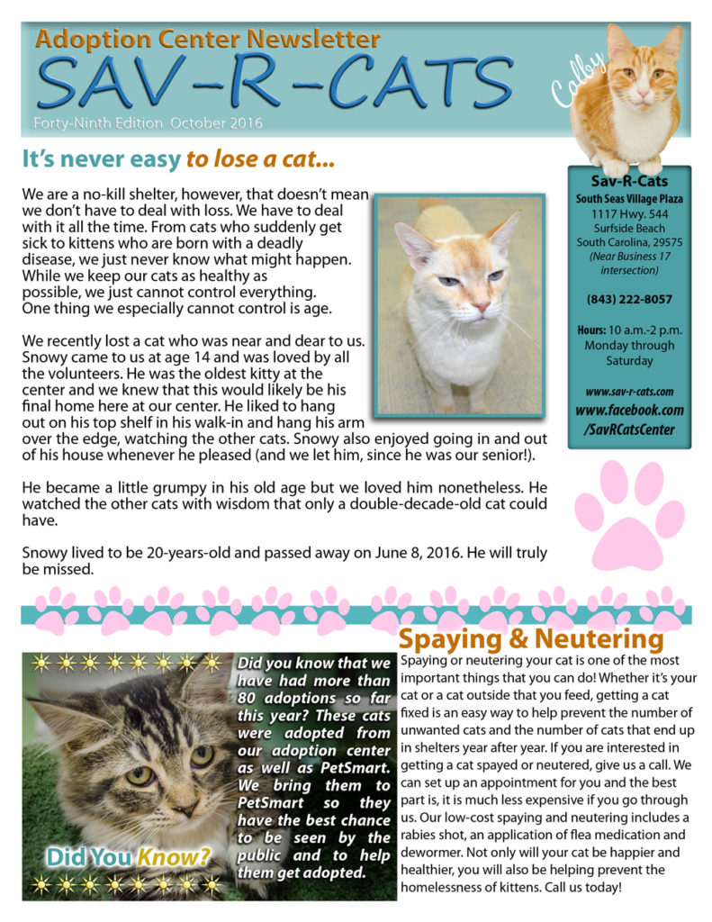 Sav-R-Cats Newsletter